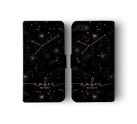 Tirita Personalised Leather Flip Wallet Phone Case with Card Holder Compatible with Samsung Galaxy S7 - Zodiac Signs Horoscopes [24 - Black and Gold Cancer]