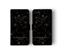 Tirita Personalised Leather Flip Wallet Phone Case with Card Holder Compatible with Samsung Galaxy S7 - Zodiac Signs Horoscopes [15 - Black and Gold Capricorn]