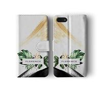 Tirita Personalised Phone Case Compatible with iPhone 6 & 6s Leather Flip Wallet Cover PRINTED GLITTER, NOT REAL GLITTER Cactus Palm Springs Tropical Leaves Desert Custom Initials
