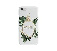 Tirita Personalised Phone Case Compatible with iPhone 7 Plus & 8 Plus Hard Cover PRINTED GLITTER, NOT REAL GLITTER Cactus Palm Springs Tropical Leaves Desert Custom Initials