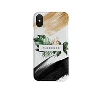 Tirita Personalised Phone Case Compatible with iPhone Xr Hard Cover PRINTED GLITTER, NOT REAL GLITTER Cactus Palm Springs Tropical Leaves Desert Custom Initials