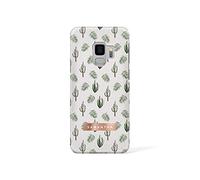 Tirita Personalised Phone Case Compatible with Samsung Galaxy S9 Plus Hard Cover PRINTED GLITTER, NOT REAL GLITTER Cactus Palm Springs Tropical Leaves Desert Custom Initials