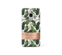 Tirita Personalised Phone Case Compatible with Samsung Galaxy S9 Plus Hard Cover PRINTED GLITTER, NOT REAL GLITTER Cactus Palm Springs Tropical Leaves Desert Custom Initials