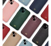 Tirita Personalised Phone Case For iPhone 16 16e 15 14 13 12 11 SE 2020/2023 8 7 Pro Max Plus Mini - Custom Phone Case Cover in Vegan Leather - Gold Embossed Initials or Name With Camera Protection