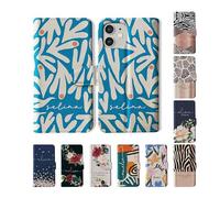 Tirita Personalised Wallet Phone Case for iPhone 15 Plus With Card Holder - Leather Flip Case or Cover With Custom Name - Cute Personalised Gift for Women [05. Floral Abstract Blue Flowers]