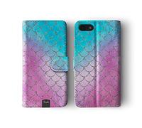 Tirita Wallet Leather Flip Phone Case Compatible with iPhone 7/8 / SE 2020 / SE 2022 PRINTED GLITTER, NOT REAL GLITTER Mermaid Tail Skin Scales Vanilla Sky Ombre