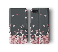 Tirita Wallet Leather Flip Phone Case Compatible with Samsung Galaxy S9 Plus PRINTED GLITTER, NOT REAL GLITTER Floating Falling Love Hearts Gold