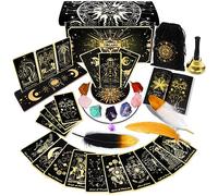 TIRLANO Tarot Cards with Guidebook - 78 Black Classic Tarot Deck with Tarot Card Holder, Tarot Cloth, Witchcraft Bells, Chakra Stones & More - Tarot Cards for Beginners & Tarot Lovers (Gift Box Set)