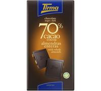 Tirma Dark Chocolate with Almonds | 70% Cocoa Chocolate with Whole Almonds | Gluten Free Chocolate | 70% Dark Chocolate | 125 g
