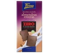 Tirma Zero No Added Sugars Milk Chocolate with Milk and Almonds | Chocolate with Whole Almonds | No Added Sugars Chocolate | Gluten Free Chocolate | Suitable for Diabetics | 125 g
