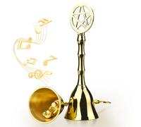 Tirmanaz Brass Small Hand Bell, 4.92" H Pentagram Handbells, Decorative Dinner Altar Bell for Witch Wiccan Inspired Meditation Ritual Pagan, Clear Negative Energies