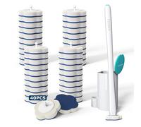 Tirmen Disposable Toilet Brush: Toilet Bowl Brush and Holder Set with 40 Wand Refills, Upgraded Handle, 2X Cleaners, Toilet Cleaning System with Storage Caddy for Sink, Bathtub, Floor, Drain (Green)