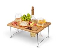Kato Outdoor Wine Picnic Table, Folding Portable Bamboo Wine Glasses & Bottle, Snack and Cheese Holder Tray for Concerts at Park, Beach, Ideal Wine Lover Gift