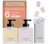 Tirtyl Skipper Hand Wash Duo Kit Glass - 2 Glass Foaming Dispensers + 6 Tablet Refills (6x 250ml bottles of soap) + 1 Storage Tin - Variety Fragrances