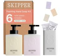 Tirtyl Skipper Hand Wash Duo Kit HDPE - 2 HDPE Recycled Plastic Foaming Dispensers + 6 Tablet Refills (6x 250ml bottles of soap) + 1 Storage Tin - Variety Fragrances
