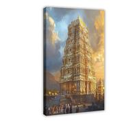 Tirupati Temple Art Print_ Gopuram, Pilgrims Canvas Poster Wall Art Decor Print Picture Paintings for Living Room Bedroom Decoration 20x30inch(50x75cm)