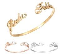 TIRXUIND Personalized Cuff Bracelet Personalized Bangle with Heart or Double Name Design Engraved Message, Quote or Name Silver, Gold or Rose Gold Colors Thoughtful Jewelry Gift for Birthday
