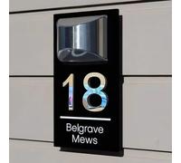 TIRXUIND Personalized Solar House Number Plaques with Light - Custom Front Door Address Signs for Home - Durable and Weatherproof (Panel color (black), 6 * 11.5 inch (Most people choose))