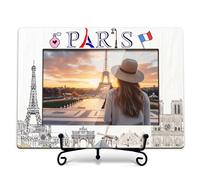 TIRYWT Paris Picture frame-Wedding, Honeymoon, Vacation in Paris, Eiffel Tower Picture Frame, 4x6 Photo Frame for Desk Display, Wooden Photo Frame -J11