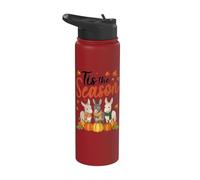 Tis The Season Autumn Cute Miniature Donkey Together Leaves Stainless Steel Insulated Water Bottle