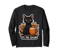 Tis The Season Black Cat Fall Autumn Pumpkin Leaves Lady Mom Long Sleeve T-Shirt