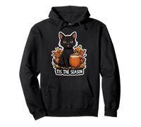 Tis The Season Black Cat Fall Autumn Pumpkin Leaves Lady Mom Pullover Hoodie