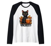 Tis The Season Black Cat Fall Autumn Pumpkin Leaves Lady Mom Raglan Baseball Tee