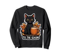 Tis The Season Black Cat Fall Autumn Pumpkin Leaves Lady Mom Sweatshirt