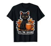 Tis The Season Black Cat Fall Autumn Pumpkin Leaves Lady Mom T-Shirt