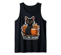 Tis The Season Black Cat Fall Autumn Pumpkin Leaves Lady Mom Tank Top