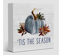 Tis the Season Blue Pumpkin Fall Decorations for Home, Blue Fall Decor, Autumn Pumpkin Decor for Kitchen, Farmhouse Autumn Decorations for Room 5 x 5 inches(A12)