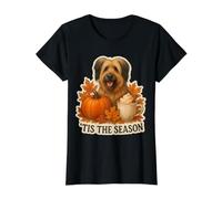 Tis The Season Briard Dog Fall Autumn Pumpkin Spice Coffee Value Graphic T-Shirt, Women, Black, XL