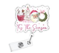 Tis The Season Christmas Badge Reel, Pink Christmas Retractable Badge Holder with Clip for Nursing Student RN Nurse Medical Worker Teacher Doctor Coworker