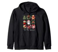 Tis The Season Christmas Santa Gingerbread Xmas Tree Pajamas Zip Hoodie