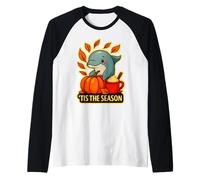 Tis The Season Dolphin Fall Autumn Pumpkin Leaves Vintage Raglan Baseball Tee