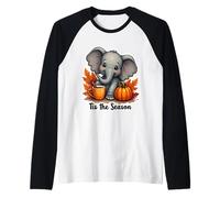 Tis The Season Elephant Fall Autumn Pumpkin Leaves Vintage Raglan Baseball Tee