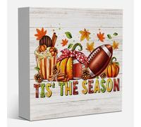 Tis the Season Fall Decorations for Home Fall Pumpkin Kitchen Decor Farmhouse Autumn Football Decorations Autumn Thanksgiving Decor for Table 5 x 5 inches (Tub 3912)