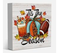 Tis the Season Fall Decorations for Home Farmhouse Fall Pumpkin Decor for Kitchen Autumn Football Decorations Autumn Thanksgiving Decor 5 x 5 inches (Tub 3911)