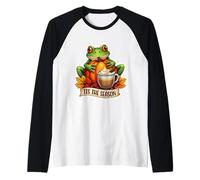 Tis The Season Frog Fall Autumn Pumpkin Leaves Vintage Cup Raglan Baseball Tee