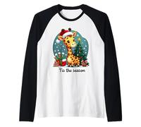 Tis The Season Giraffe Christmas Tree Festive Xmas Safari Raglan Baseball Tee