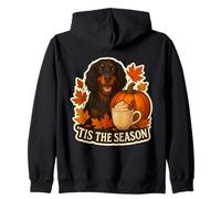 Tis The Season Gordon Setter Dog Fall Autumn Pumpkin Spice Zip Hoodie
