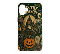 Tis The Season Haunted House Skeleton Vintage Halloween Case for iPhone 16 Plus