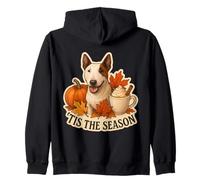 Tis The Season Miniature Bull Terrier Dog Fall Autumn Leaves Zip Hoodie