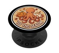 Tis The Season Octopus Fall Autumn Pumpkin Spice Cup Vintage PopSockets Adhesive PopGrip