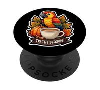 Tis The Season Parrot Fall Autumn Pumpkin Spice Leaves Bird PopSockets Adhesive PopGrip