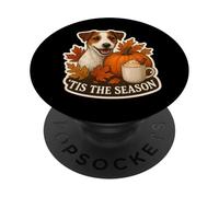 Tis The Season Parson Russell Terrier Dog Fall Autumn Leaves PopSockets Adhesive PopGrip