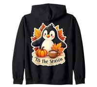 Tis The Season Penguin Fall Autumn Pumpkin Leaves Vintage Zip Hoodie