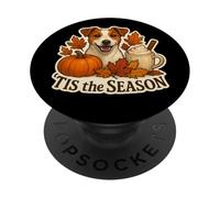 Tis The Season Russell Terrier Dog Fall Autumn Pumpkin Spice PopSockets Adhesive PopGrip