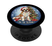 Tis The Season Saint Bernard Dog Merry Christmas Holiday Fun PopSockets Adhesive PopGrip