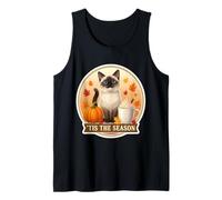 Tis The Season Siamese Cat Fall Autumn Pumpkin Spice Leaves Tank Top